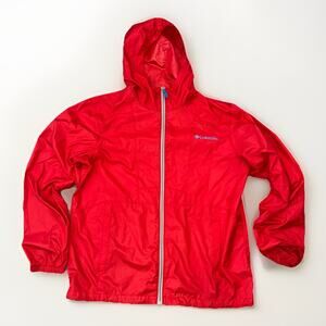 Columbia Women’s Red Hooded Windbreaker Jacket Size M Lightweight Zip Rain Shell